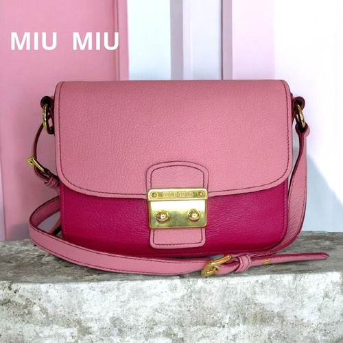 MIU MIU Shoulder Bag Pink Madras Leather Gold Hardware Compact Authentic From JP