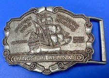 Livingston Wells  Co Foreign Domestic Gold Dealers Boat Silver Tone Belt Buckle