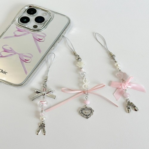 Ballet Shoes Cellphone Backpack Pendant Bow Knot Bow Beaded Phone Chain