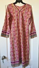 New Womens Kurti Kameez Kurta M Pink Pakistani Cotton Floral Embroidered Ethnic