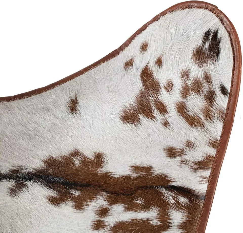Silla de cuero de vaca vintage hecha a mano mariposa plegable asiento para dormir sillón relax Foto 4 de 4