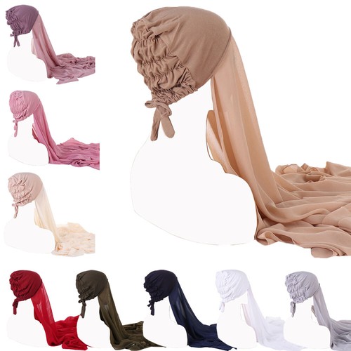 Instant Women Cap Long Scarf Shawl Hijab Hat Headwrap Turban Islamic Headscarf - Picture 24 of 44