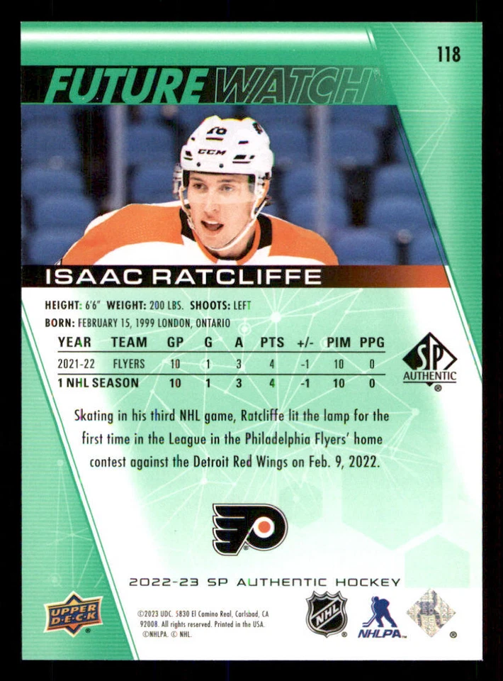2022-23 SP Authentic Limited Green #118 Isaac Ratcliffe FW /199 - Image 2 of 2