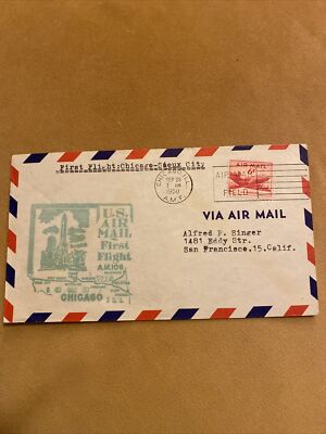 Envelope Vintage 1950 1st First Flight Chicago-Sioux City Airmail Stamp STP
