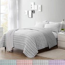 Sweet Home Collection Embroidered Checkered Quilt and Pillow Sham Set