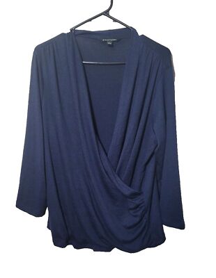 41 hawthorn Womens sz 1X blue long sleeve fold over deep  lightweight stretch