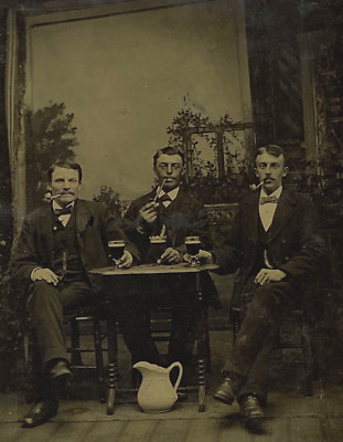 Tintype Dapper Gents Drinking or Smoking Pipes Tobacco Pipe Smoker Men Gentlemen