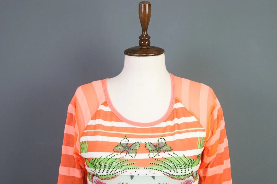 Camisa CUSTO BARCELONA multicolorida floral listrada manga longa tamanho 1 / P - Imagem 2 de 4