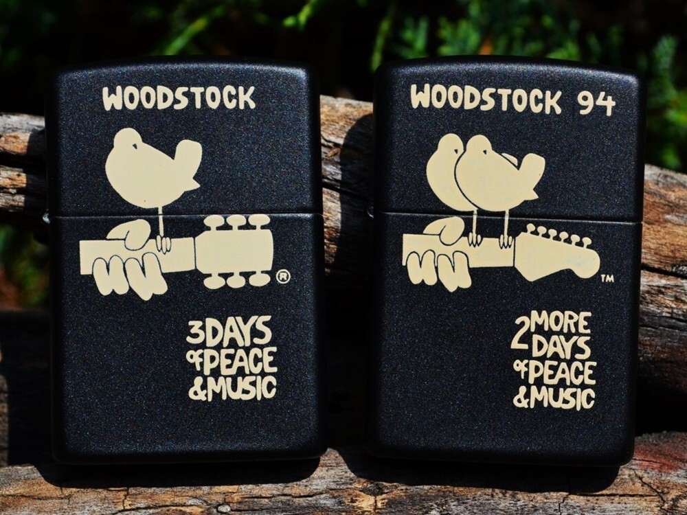 Woodstock Then & Now Zippo Lighter Set - Dove & Guitar Logo - Rare