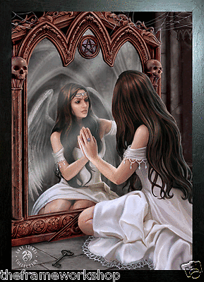 ANNE STOKES BLACK FRAMED ANGEL MAGIC MIRROR 3D MOVING PICTURE 365mm x 465mm