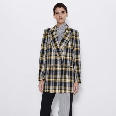 NWOT Zara Multi-color Plaid Oversized Double Breasted Long Jacket Coat size L