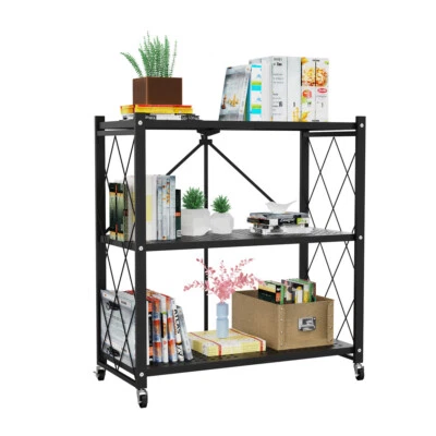 QRINNOVATIONS USED 3/4 Tier Heavy Duty Foldable Metal Rack Storage Shelving Unit Wheel Kitchen
