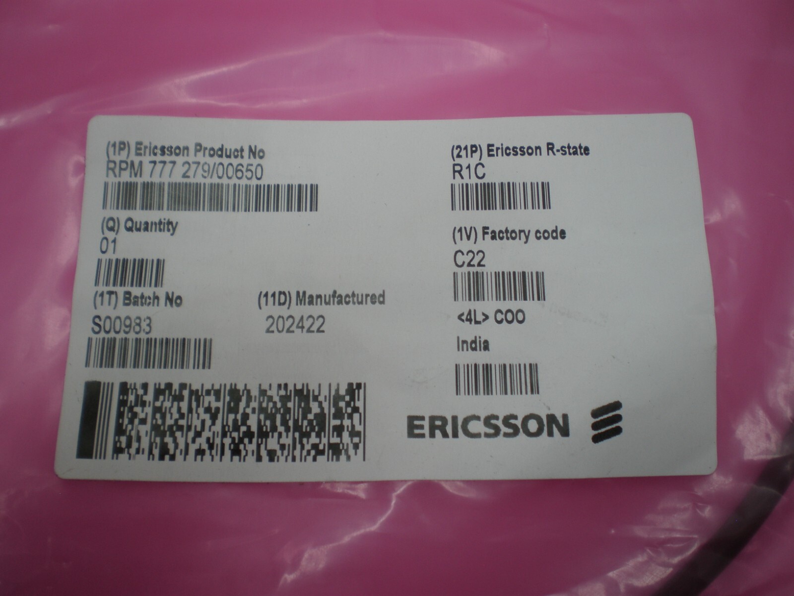 ERICSSON RPM777 279/00650 / RPM77727900650 R1C R-state CABLE SFP+ to SFP+