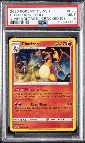 2020 POKEMON SWORD & SHIELD VIVID VOLTAGE CRACKED ICE #025 CHARIZARD-HOLO PSA 9