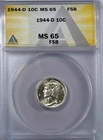1944 D Mercury Dime ANACS MS-65 FSB