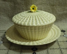 1928 antique Maruhon ware Japan flower topped lidded bowl rice pat 63207 a