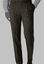 Ralph Lauren Men Brown Pleated Classic-Fit Cuffed Wool Dress Pants Size 34W 30L