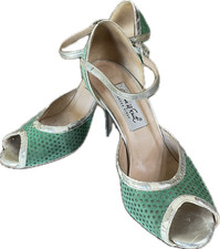 "Comme il Faut" Argentine woman tango shoe, Green w/Silver, Size 37