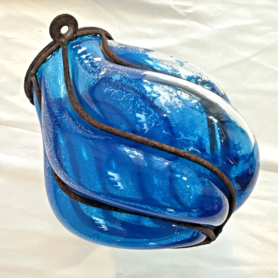 古董埃及新艺术风格手工吹吸顶灯仅 12 英寸高蓝色 — 第 4/4 张图片