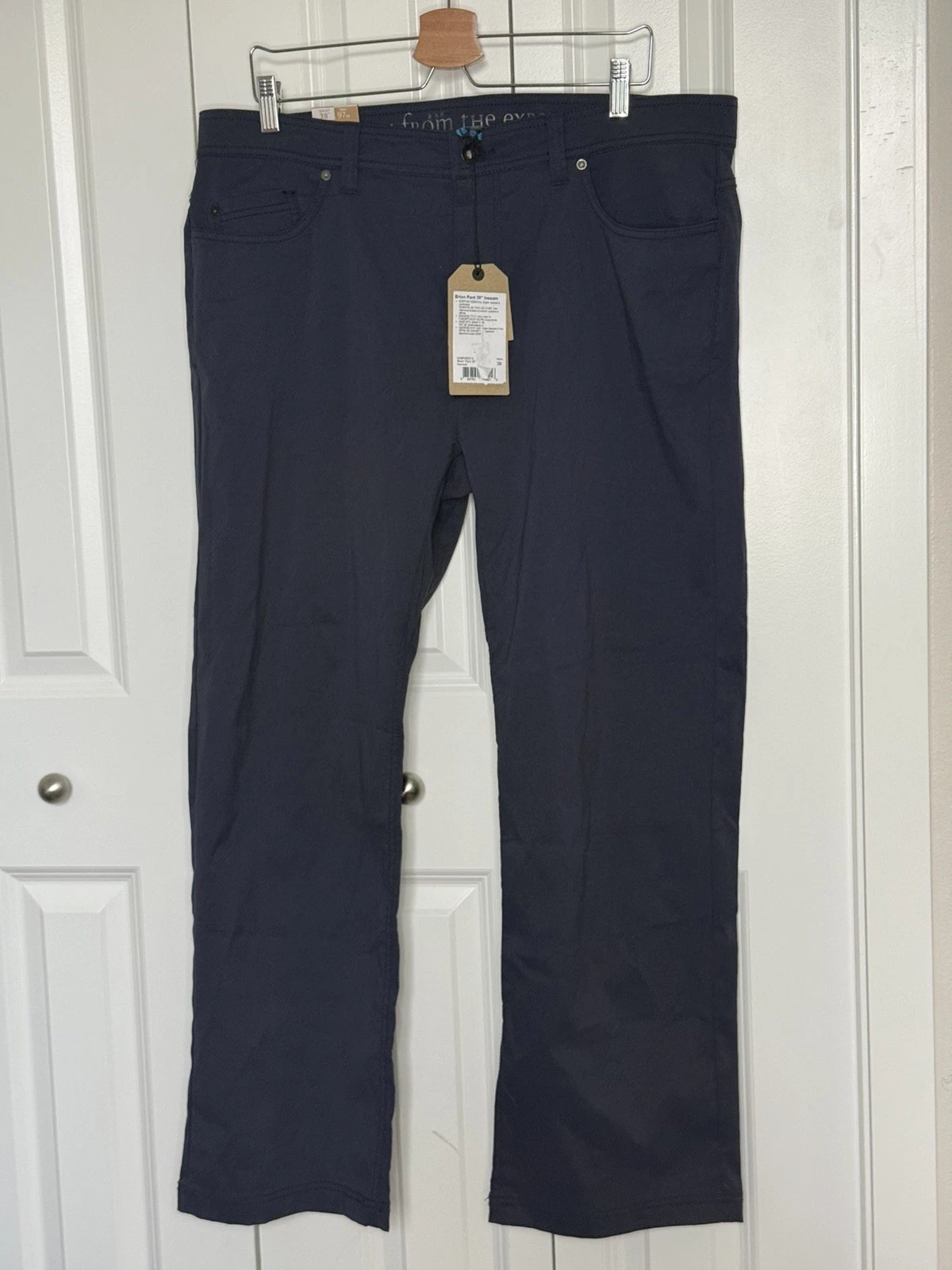 Prana Brion Slim Fit Nylon Stretch Navy Hiking Pants Mens 38 X 30