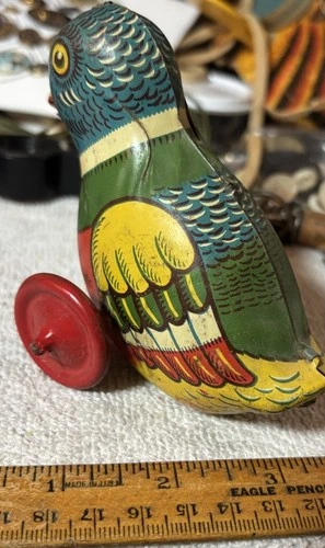 Antique Chein Tin Litho Adorable Bird On Wheels   Rare?