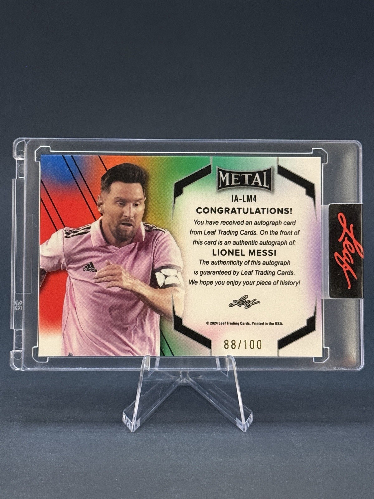 Lionel Messi 2024 Leaf Metal “The Immortals” Pink Color Match Auto /100 view 2