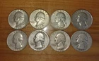 8 VINTAGE 90% SILVER WASHINGTON QUARTERS BULK LOT (1944 & 1964-D)  NICE!!!  1321