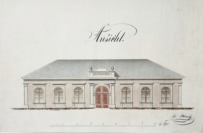 Architektur Zeichnung Villa architectural drawing Federzeichnung Urbanek 1846