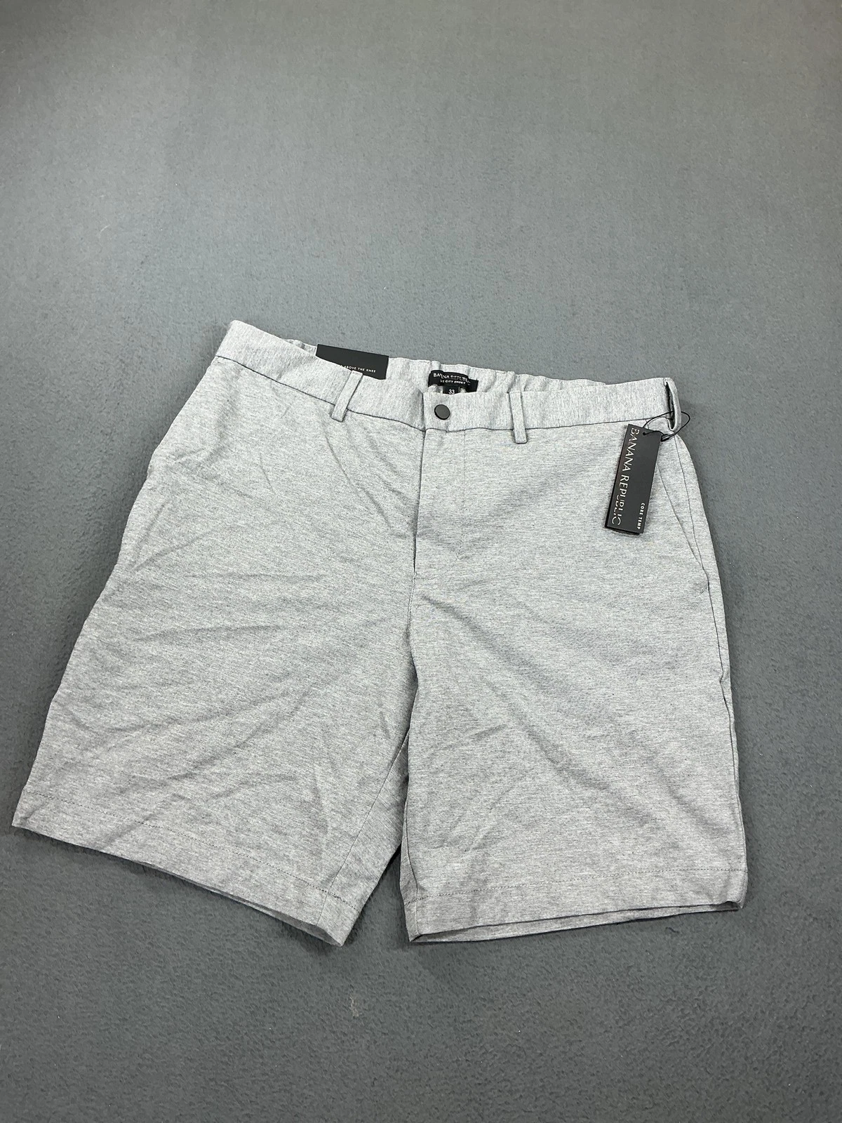 Banana Republic Luxe City Shorts Mens 33 Heather Gray 9 Inch Stretch Performance