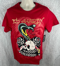 Ed Hardy Men's Size M Red Short Sleeve Cobra Rose Tattoo Tee NWT