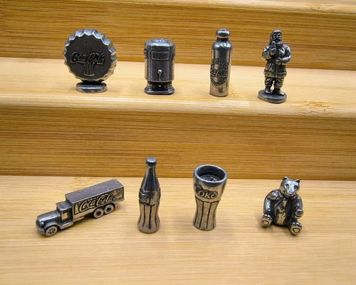 Lot of 8 Vtg Coca-Cola Miniature Figures Monopoly Pewter Token Mini Fig 1996