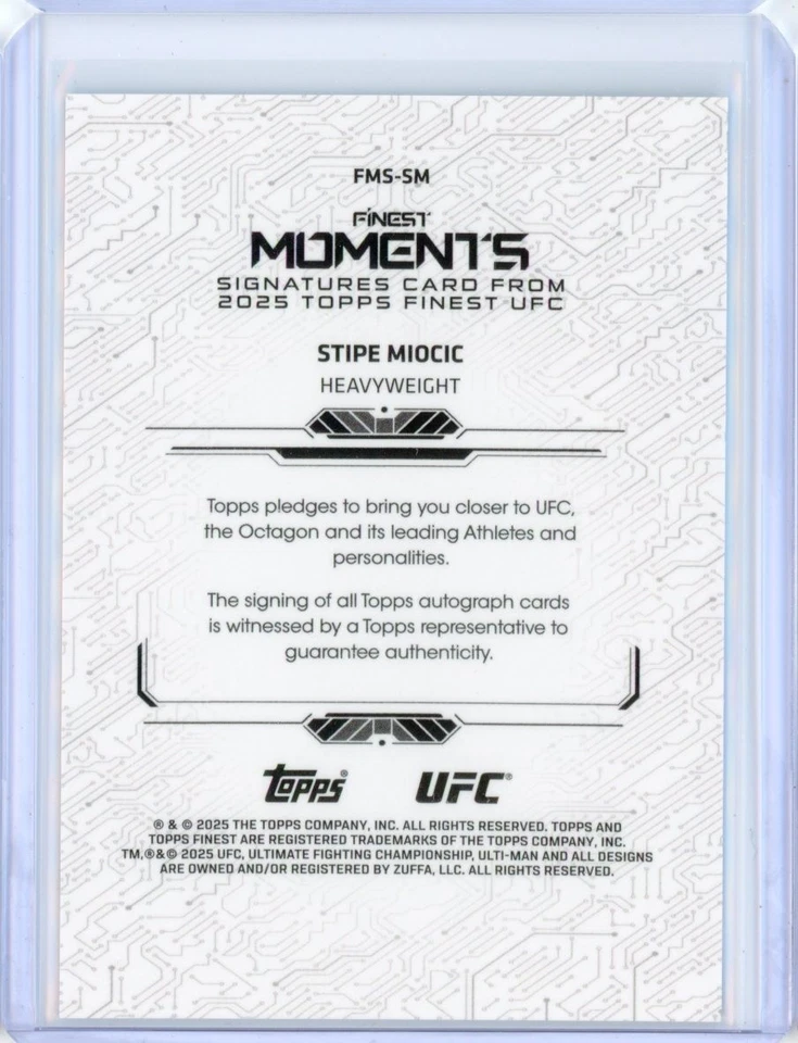 2025 Topps Finest UFC STIPE MIOCIC Moments Blue Refractor Autograph AUTO 9/75 - Image 2 of 2