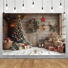 Merry Christmas Tree Wooden Xmas Photo Backdrop Gift Background Party Decor