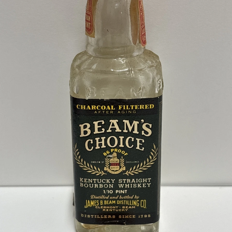 Botella miniatura vintage de whisky bourbon Jim Beam Kentucky vaso de 1/10 pinta Foto 3 de 4