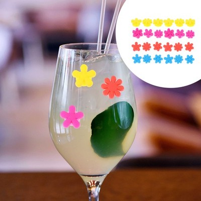 24 Stück Weinbecher-Marker aus Silikon in Blumenform (verschiedene Farben)