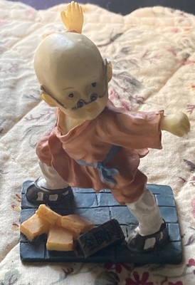 Kung Fu Martial Arts Shaolin Monk Boy Doll Figurine 4  Tall- Resin- 80s Vintage.