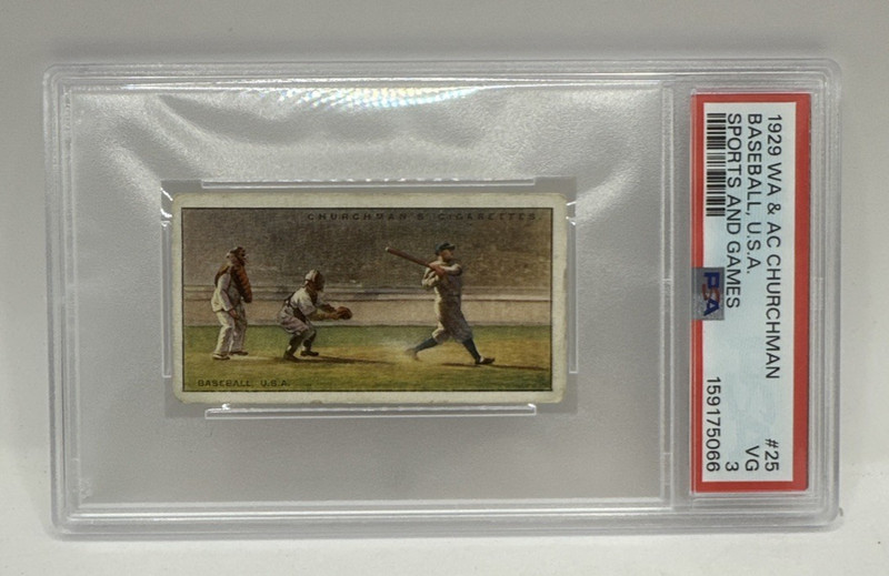 1929 WA & AC Churchman BABE RUTH #25 Sports and Games Tobacco Card PSA 3 VG