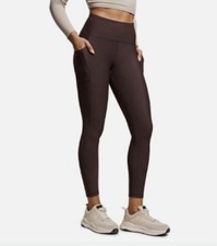 Fleece Lined Chocolate Brown Leggings with Pockets, Size Medium
