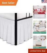 Wrap Around Bed Skirts with Split Corners for Queen Beds 14" Drop, White Elas...