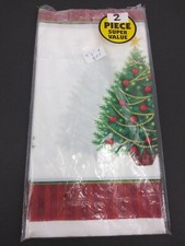 Plastic Christmas Tablecloths 54"x84" Trendsetter Twinkling Tree OPEN PKG 2 Pk