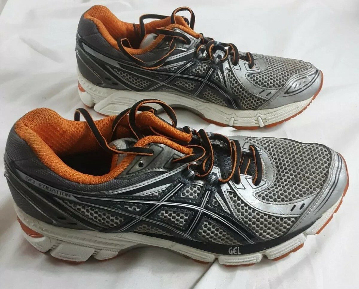 Asics Mens Gel Equation T2D2N Gray Orange Running Shoes Lace Up Low Top  Size