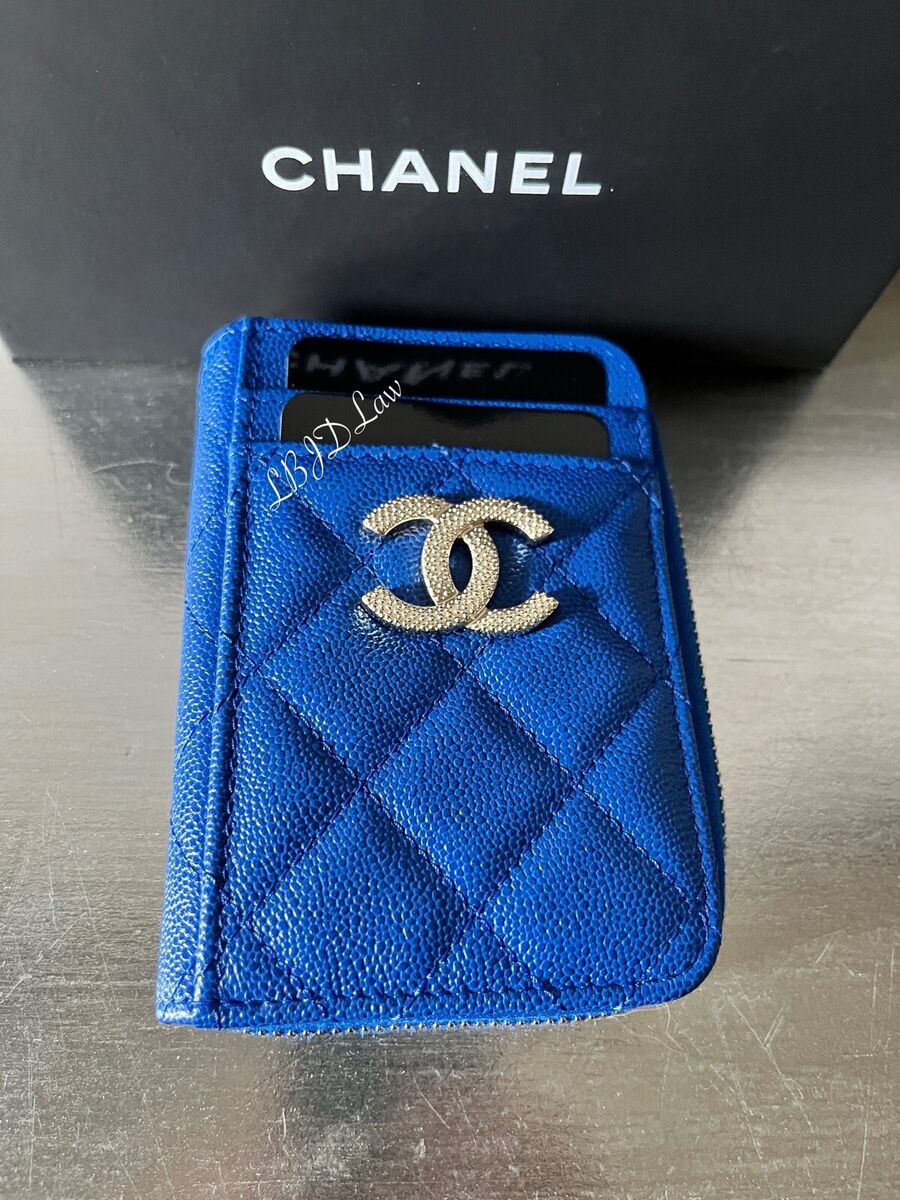 CHANEL 22B Golden CC Dark Blue Royal O-Coin Purse Card Holder Zip Wallet  Vintage