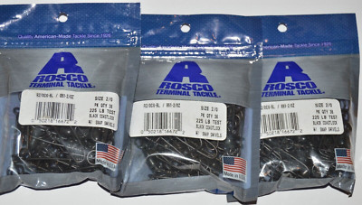 3 packs rosco terminal tackle black coastlock snap swivels size 2/0  225 lb