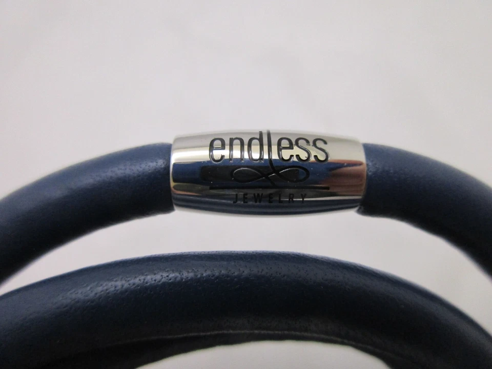 Pulsera de cuero sin fin triple envoltura 8" azul cierre magnético collar de 24" Foto 2 de 4