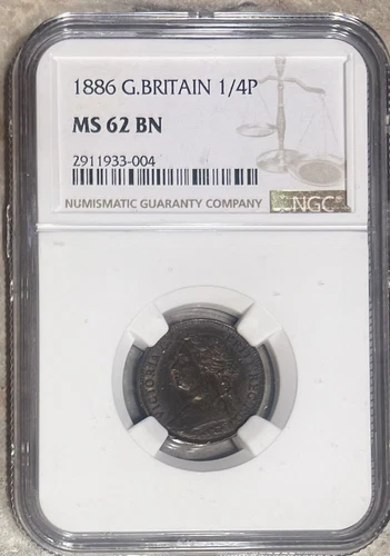 1886 Great Britain Farthing 1/4D NGC MS 62 BN