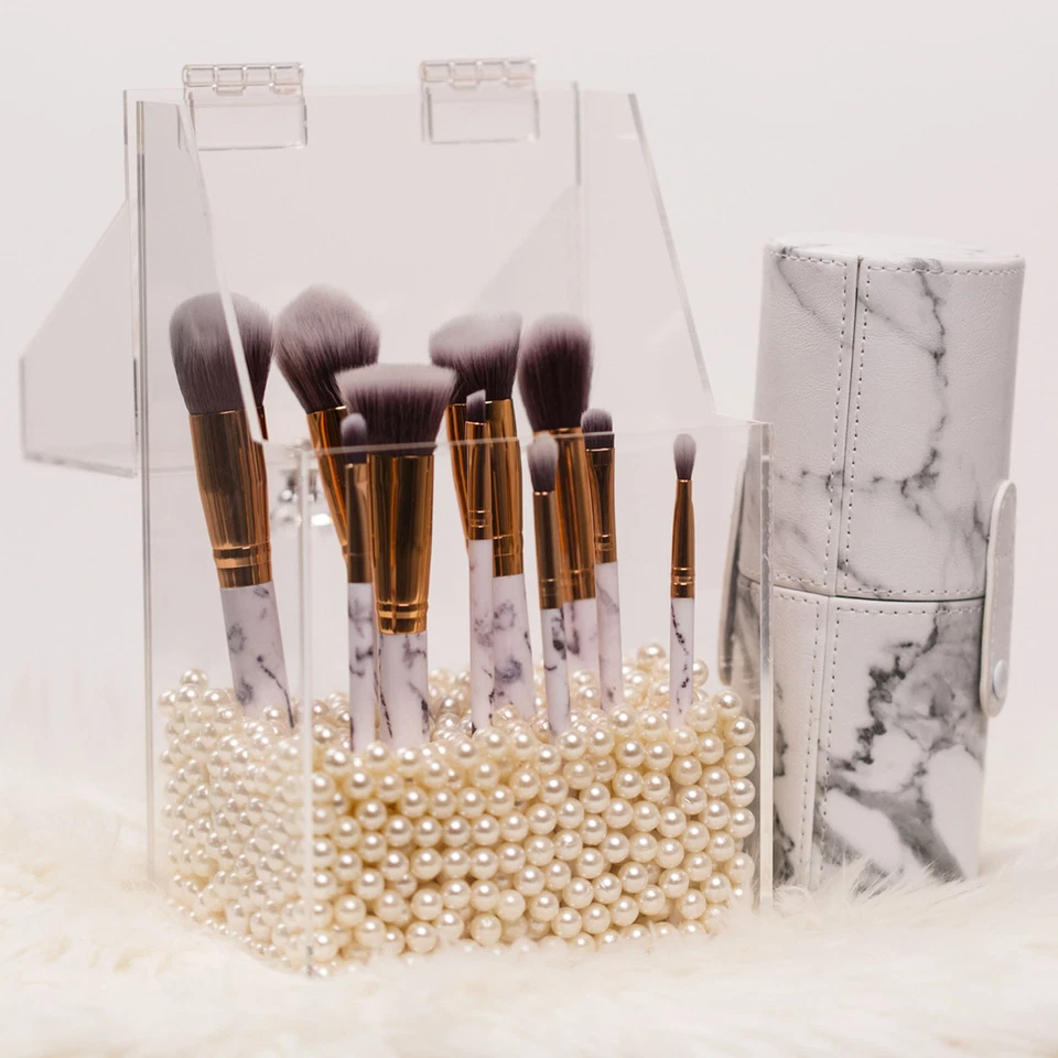 Professionelles MakeUp Pinsel Set mit Marmorgriff und Etui - Bild 3 von 4