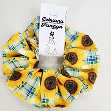 Handmade Women's Scrunchies sz XL Cotton Fabric White Plaid Sunflower Print New