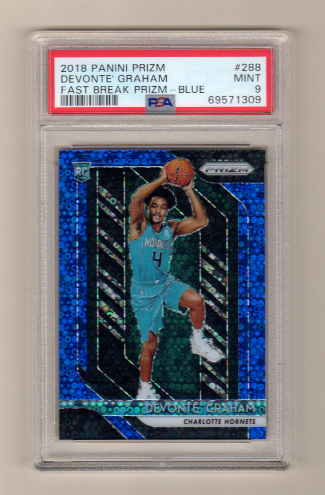 DEVONTE' GRAHAM 2018-19 PANINI PRIZM FAST BREAK BLUE ROOKIE RC SP # / 175 PSA 9