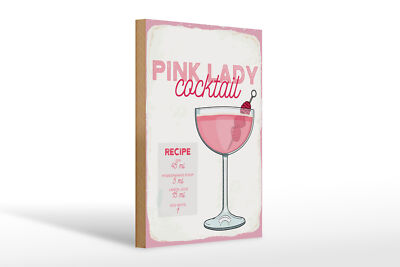 Holzschild Rezept Pink Lady Cocktail Recipe 20x30 cm Deko Schild