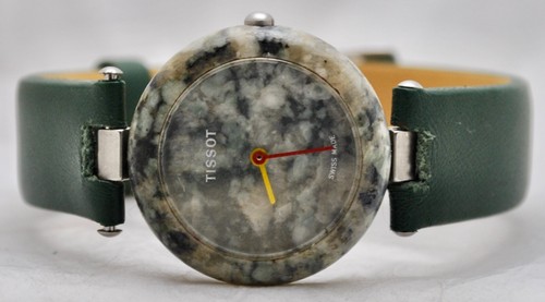 Vintage Tissot RockWatch Grey/Green Granite Stone Watch Black Leather Band R150 - Picture 2 of 8